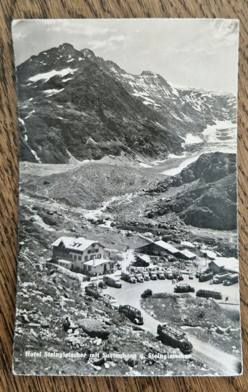 Ansichtskarten: Hotel Steingletscher, viele Oldtimer 1949 – Gebraucht aus Ebikon von Donar50