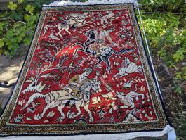 Ghom Seidenteppich Wandteppich Reiterszene 60 x 80 cm