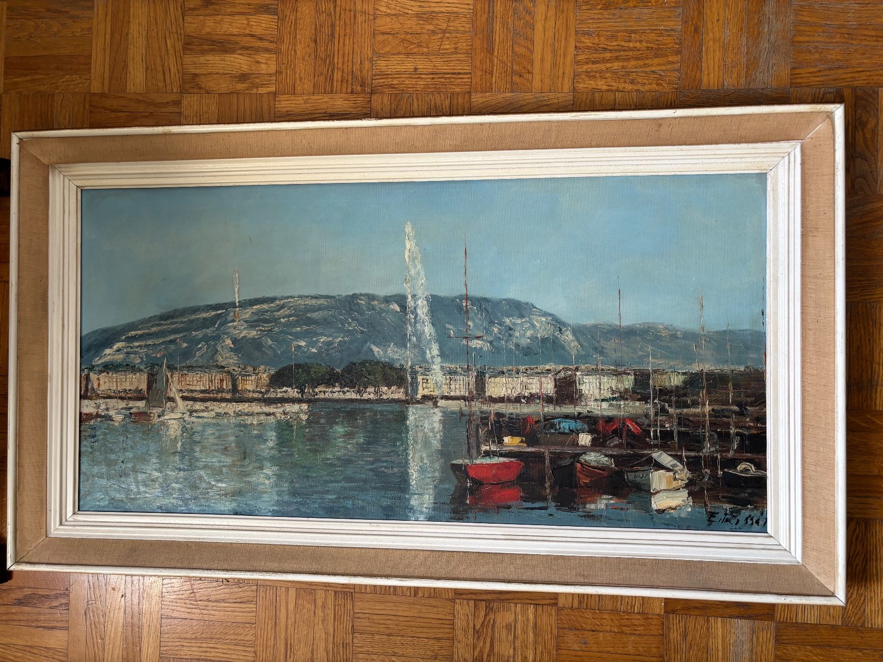 Tableaux: Tableau signe Vue du port de Genève ? – D'occasion à Peseux par Cresus27 4