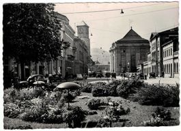 St. Gallen, Bahnhofplatz, Gartenanlage, gelaufen 1958