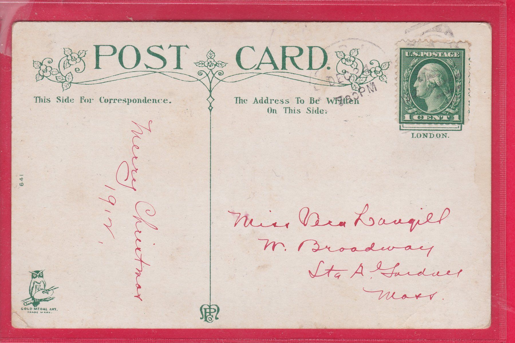 Cartoline postali: A MERRY CHRISTMAS, 1915 – Usato da Oberrieden venduto da Gebirgsstelze 1