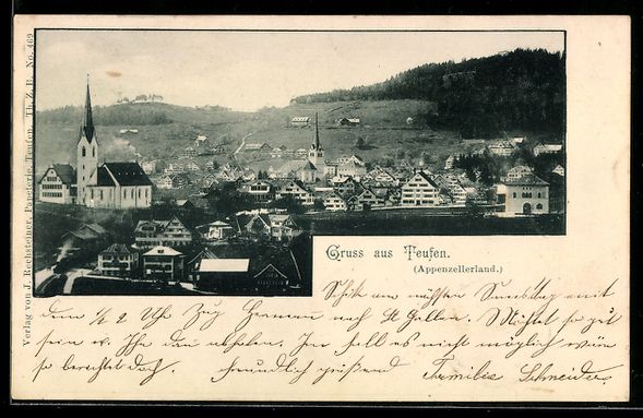Cartoline postali: Teufen /Appenzellerland, Ortsansicht mit – Usato da Berlin venduto da bartko-reher