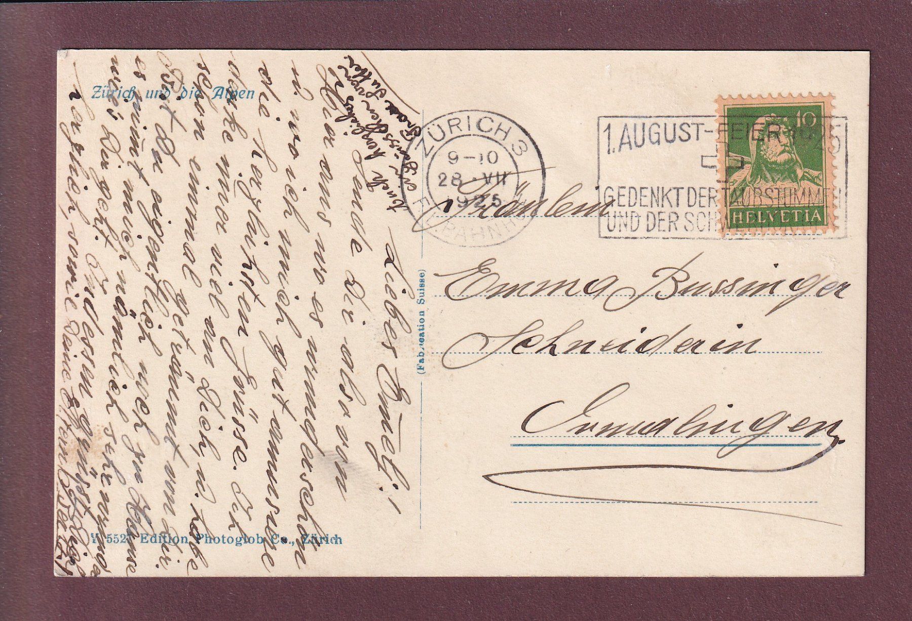 Cartoline postali: ZÜRICH und die Alpen - 1925 – Usato da Pully venduto da nicecards 1