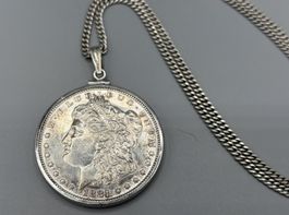 Silber Kette mit Morgan Dollar Anhänger 1881 – massiv 40.8g