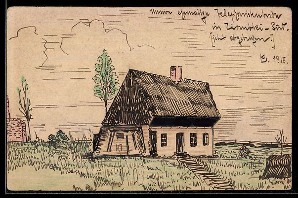 Ansichtskarten: Handgemalt: Ziontki, Wohnhaus mit Bäume – Gebraucht aus Berlin von bartko-reher