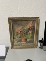 Aquarell Bild V. Schütz 1945 Blumen im Topf mit Rahmen