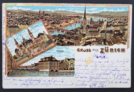 3 Bilder Postkarte Zürich 1901