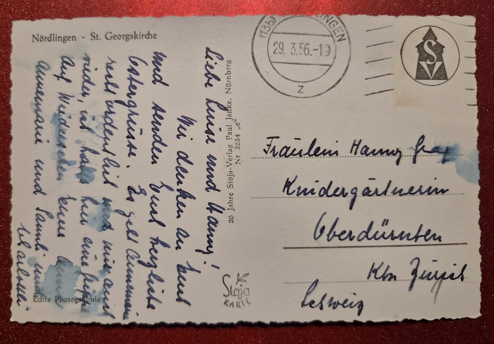 Cartoline postali: St. Georgskirche Nördlingen 1956 – Usato da Melchnau venduto da Arthurius 1