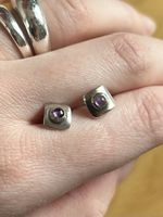 Vintage silber Ohrringe mit Amethyst Cabochon