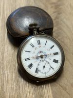 Antike Silberne Taschenuhr mit Lederetui