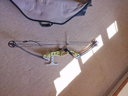 Compound bow aluminium yellow with sight quiver