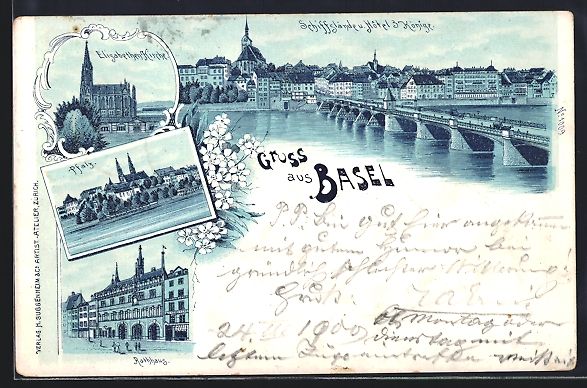 Ansichtskarten: Litho Basel, Schiffslände und Hotel 3 K – Gebraucht aus Berlin von bartko-reher