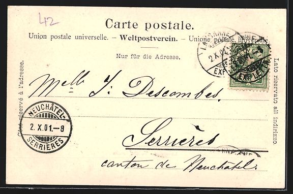 Cartoline postali: AK Lausanne, Vu des Jordils, 1901 – Usato da Berlin venduto da bartko-reher 1