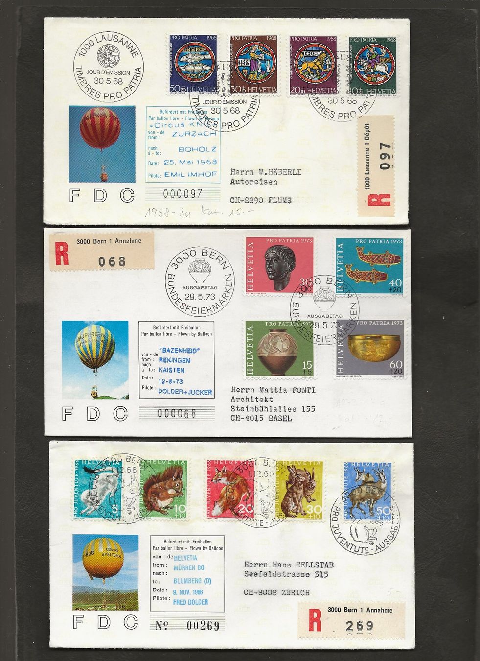 Tutti i francobolli: 9 Ballon FDC Schweiz  Mürren – Usato da Au ZH venduto da xelagreb01 2
