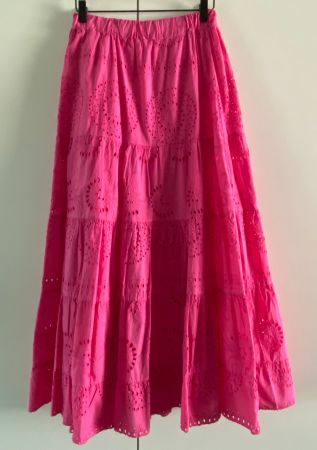 GAIA Jupe longue rose broderie anglaise taille élastique L