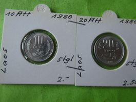 Laos 1980, Set 2 alte Münzen stgl
