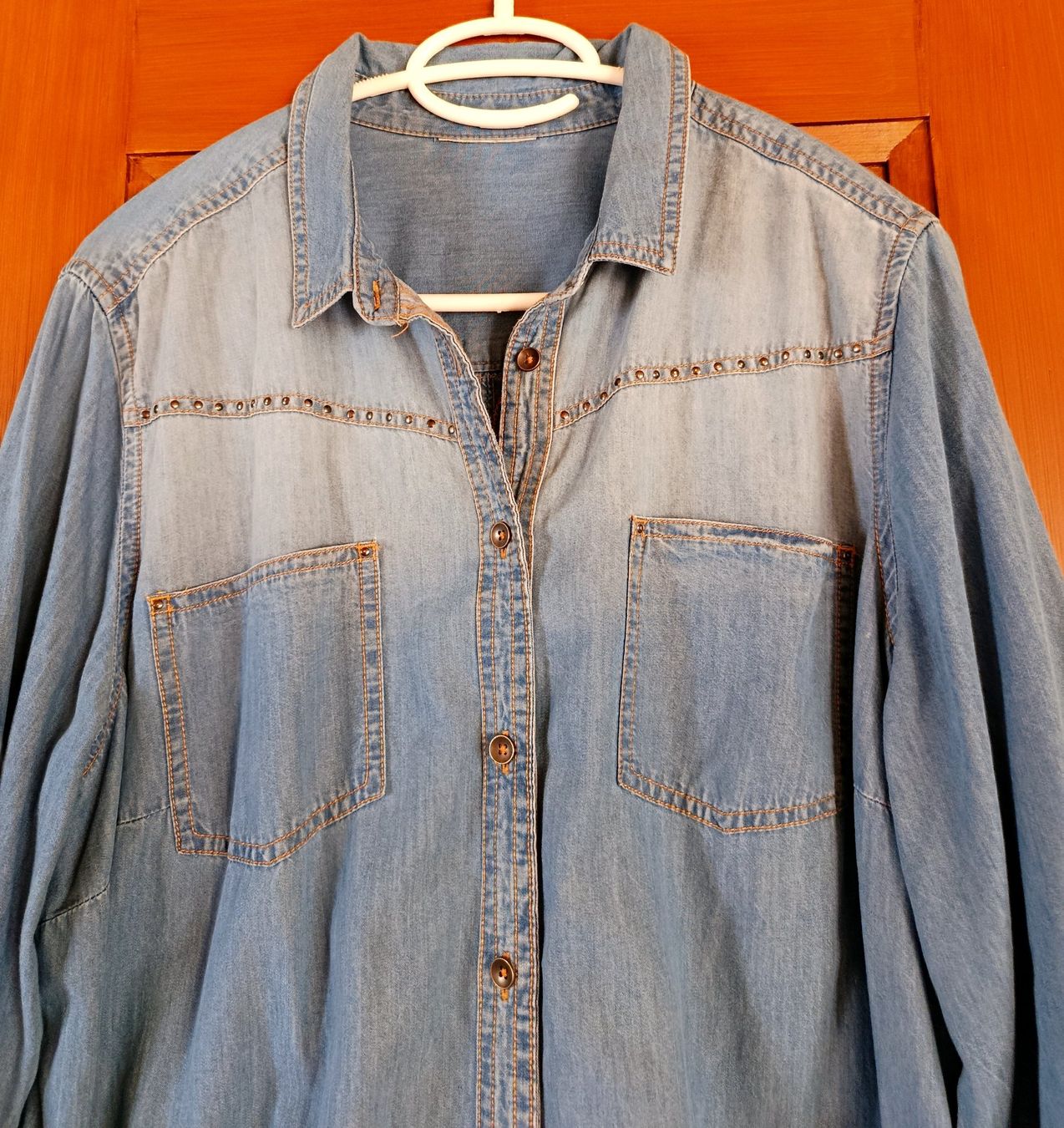 Camicette: Jeans-Bluse / Jeans-Hemd lang Grösse L – Usato da Bern venduto da Delphin77 4