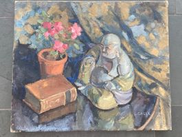 Gemälde LUCIEN CALLÉ (1909-1988) Stillleben Buddha Leinwand