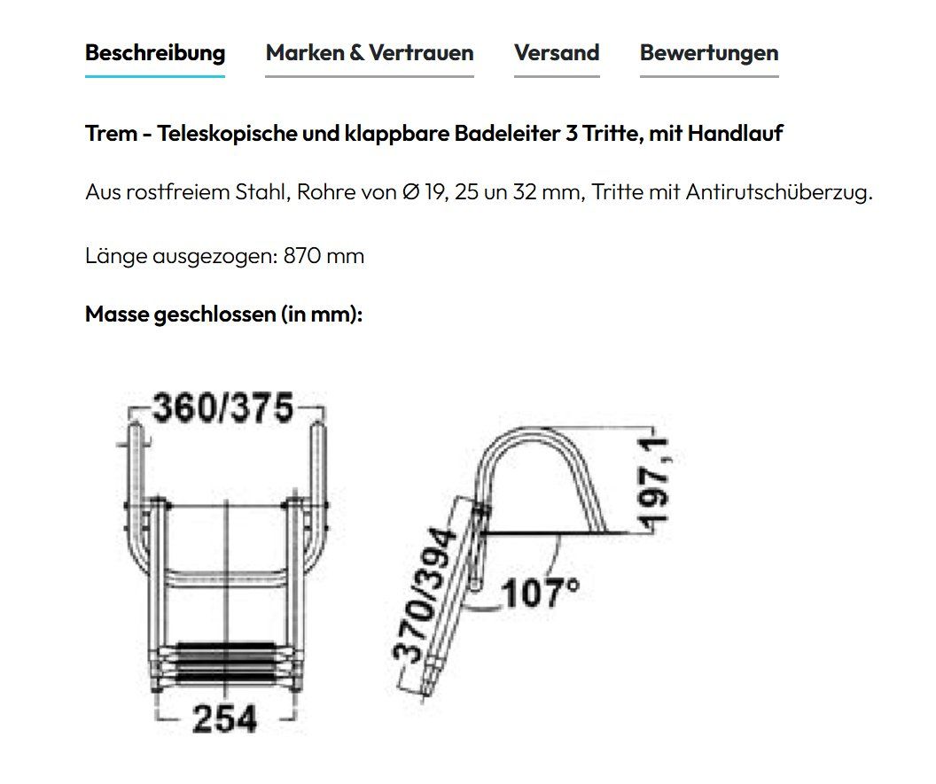 Scale: Neue Badeleiter für Boot Trem Megapreis – Nuovo e nell'imballaggio originale da Benglen venduto da Roethlcl 4