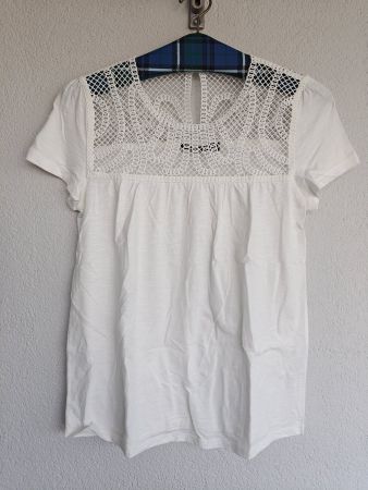 T-Shirt weiss mit Strickerei Hallhuber Gr. L