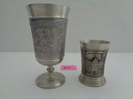 Zinn - 1 Kelch 1 Becher mit Relief