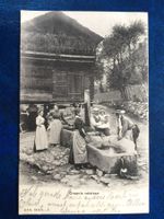 Croquis valaisan Frauen am Brunnen belebt AK carte Postale