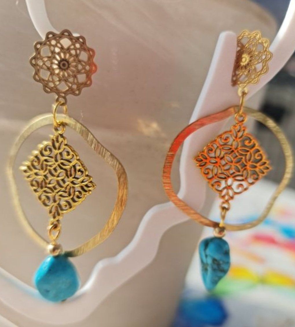Orecchini pendenti & Orecchini a lobo: Boho Chic Turquoise & Gold Drop Earrings - Summer Style! – Nuovo e nell'imballaggio originale da Bouveret venduto da dou_g8q7 1