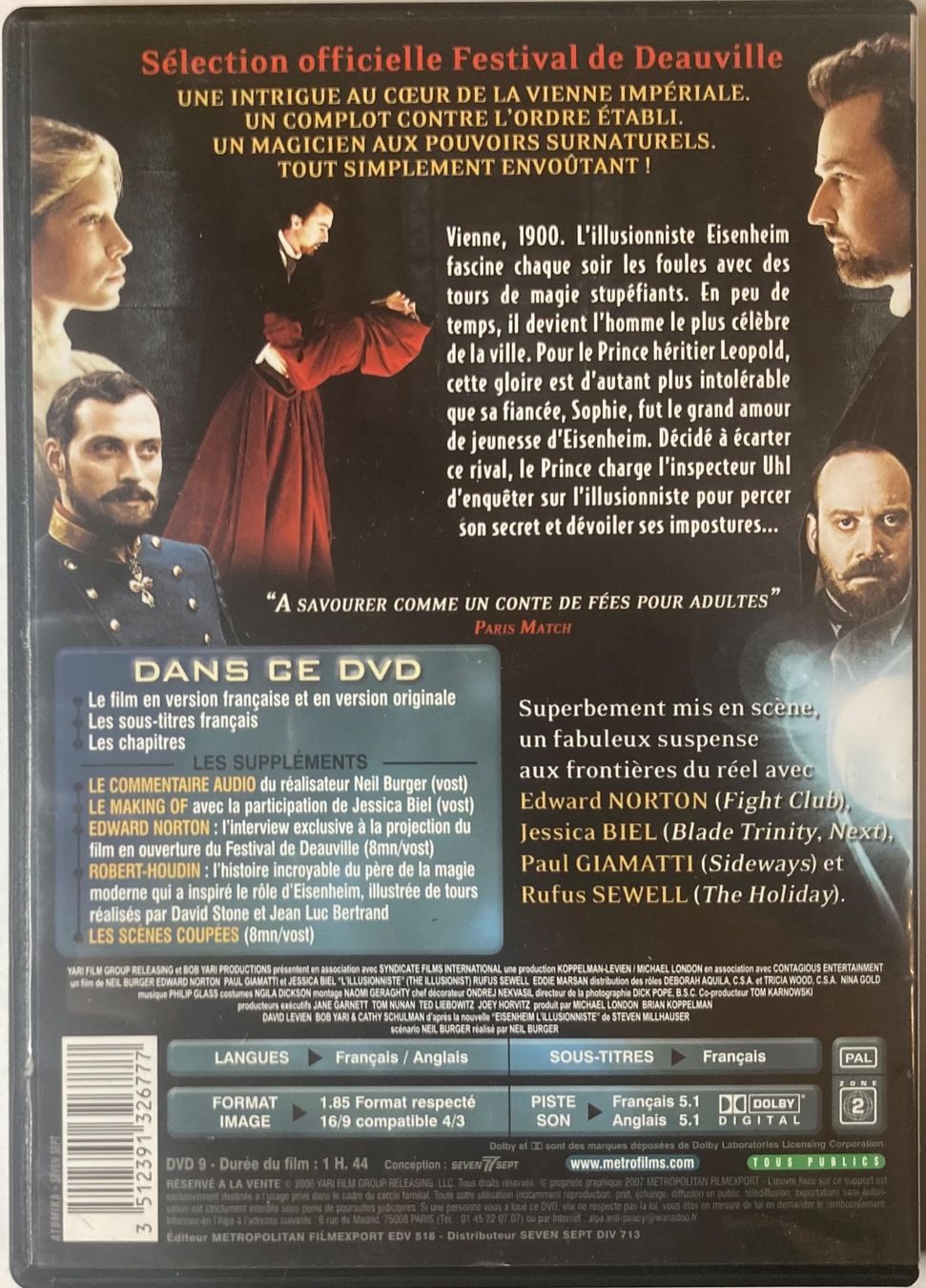 Tutti i DVDs: L'ILLUSIONNISTE – Usato da Poliez-Pittet venduto da Newtown-Records 1