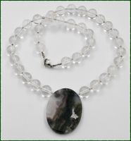 ♛ Bergkristall Kette mit Moosachat Anhänger, ca. 51cm