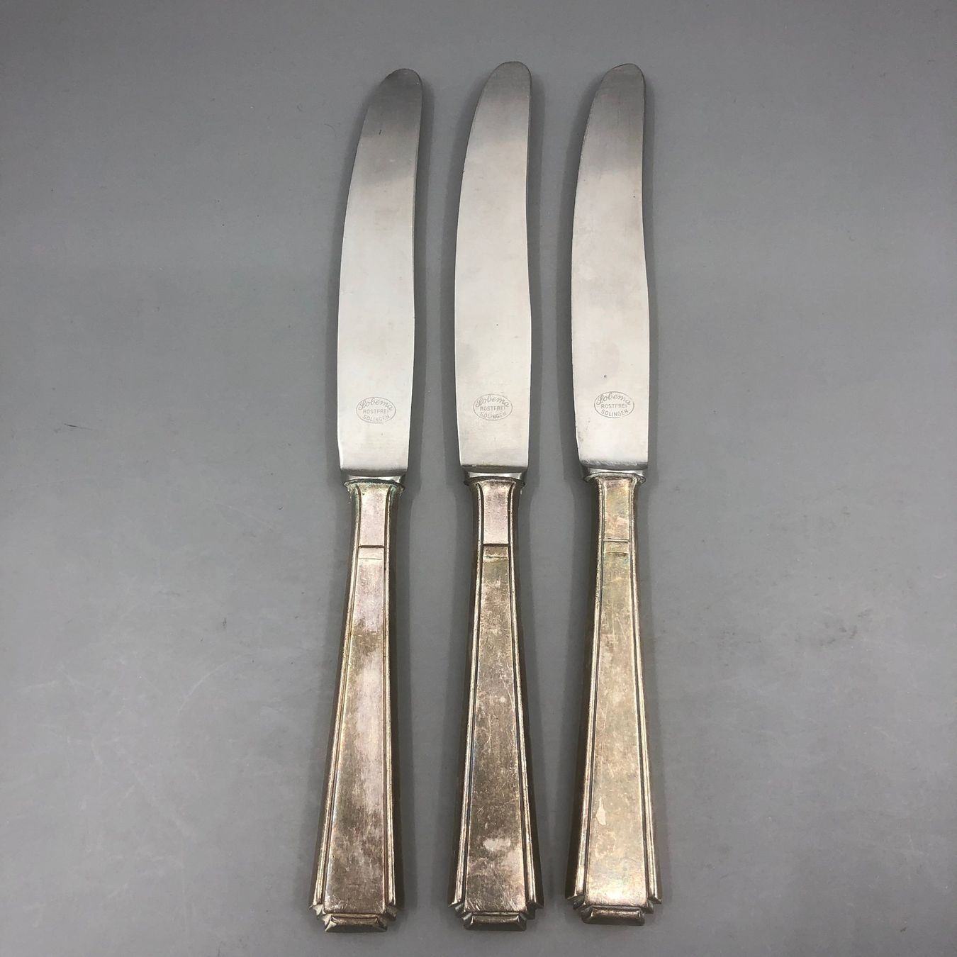 Posate: 3 Dessertmesser versilbert Art Deco – Usato da Basel venduto da Tiabeanie 1