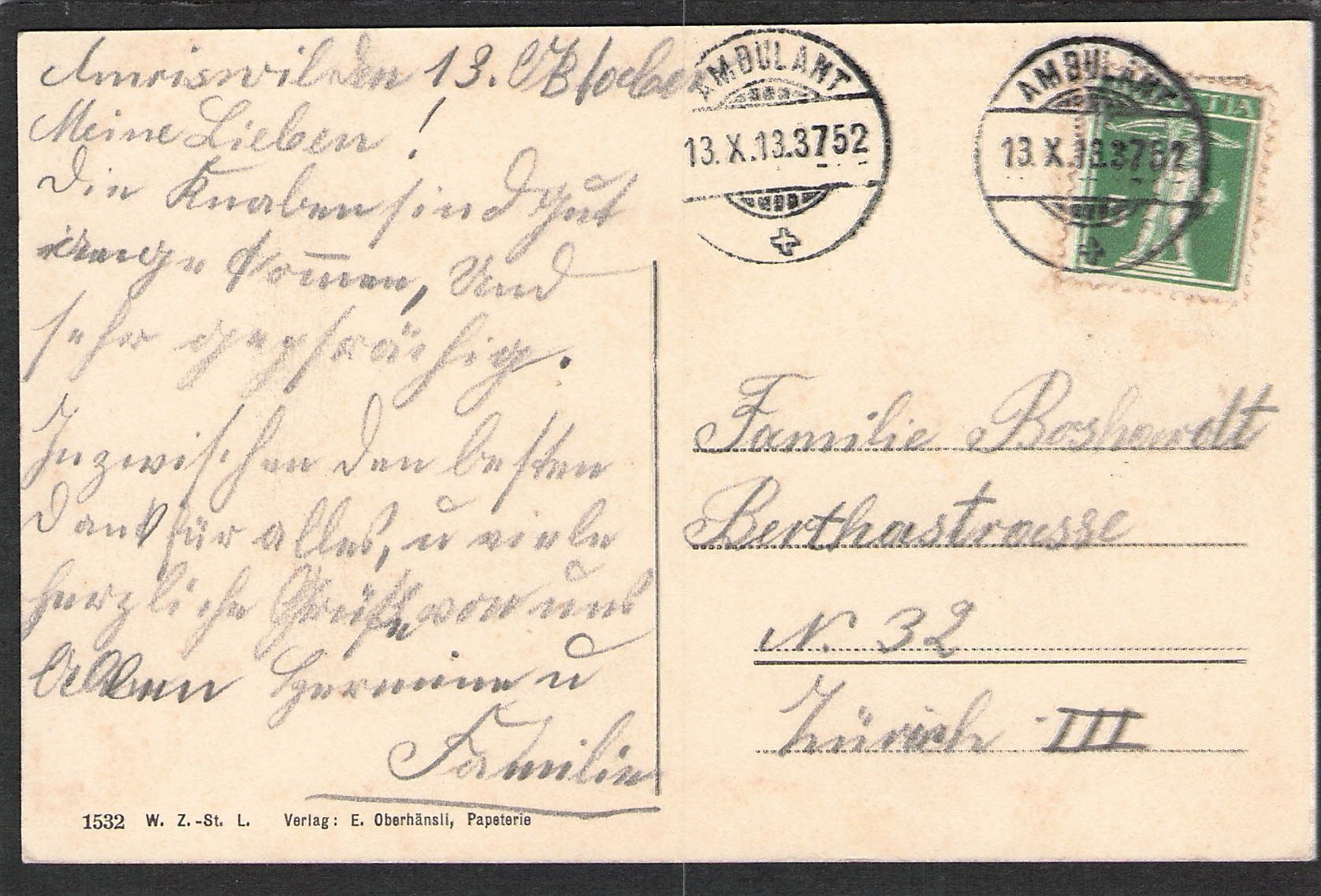 Cartoline postali: AK TG , Amriswil , Marktplatz , 1913 – Usato da Reichenburg venduto da ibiza18 1