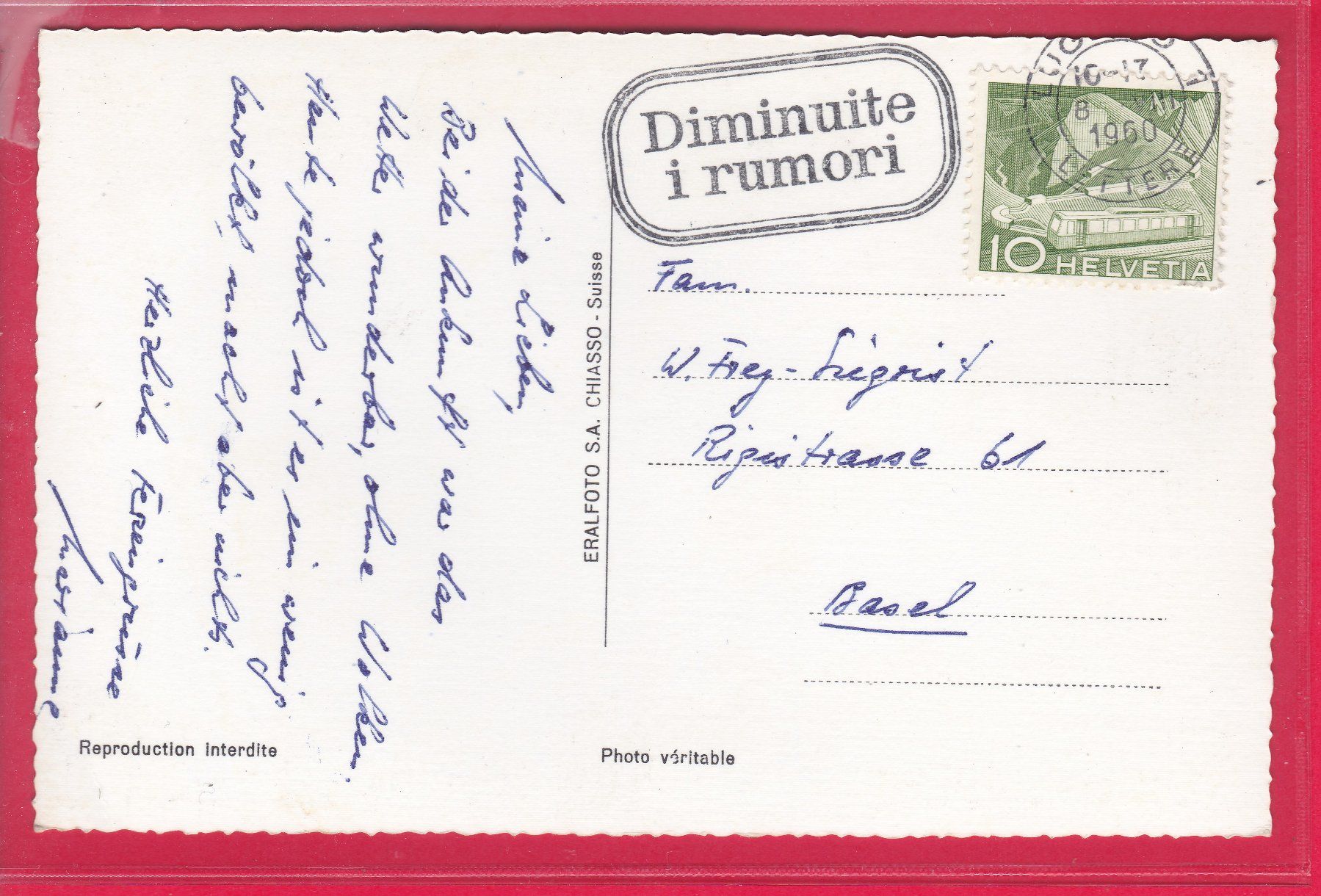 Cartoline postali: LUGANO - LUNGO LAGO, 8.8.1960 – Usato da Oberrieden venduto da Gebirgsstelze 1