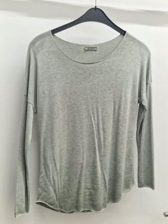 Damen Langarmshirt grau feiner Strick Silberrand M