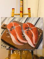 POSITIFF ART: NEU! Stillleben mit Lachs Gemälde Bild Quadro