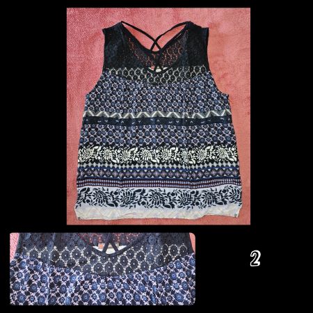Top, blau-lavendel-weiss, Spitze, L, NEU