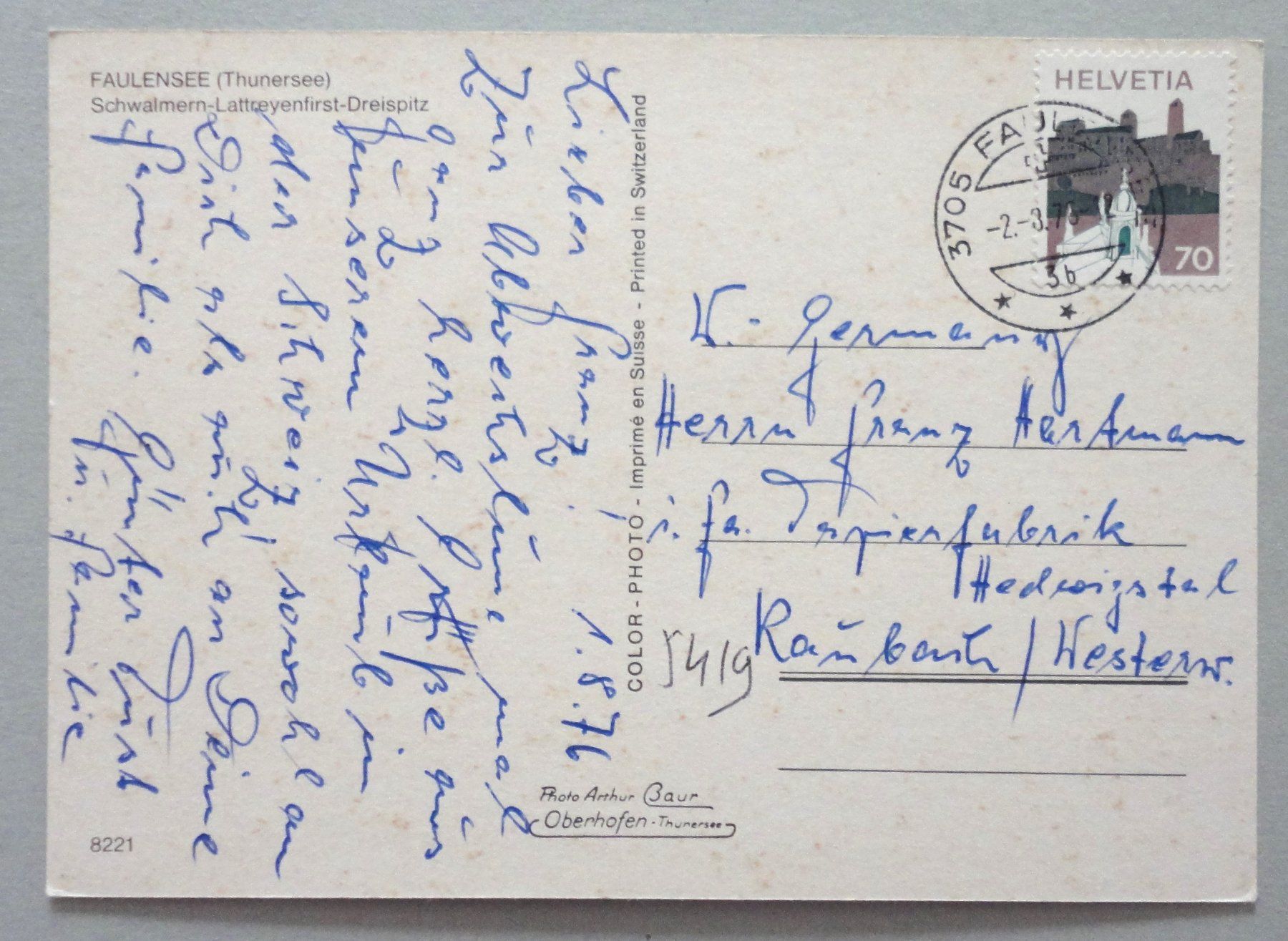 Cartoline postali: Faulensee (Thunersee) – Usato da Fétigny venduto da Billy2miny 1