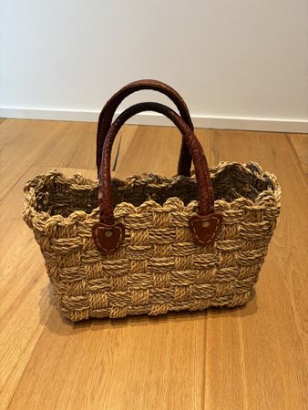 Korb Tasche geflochten Lederhenkel
