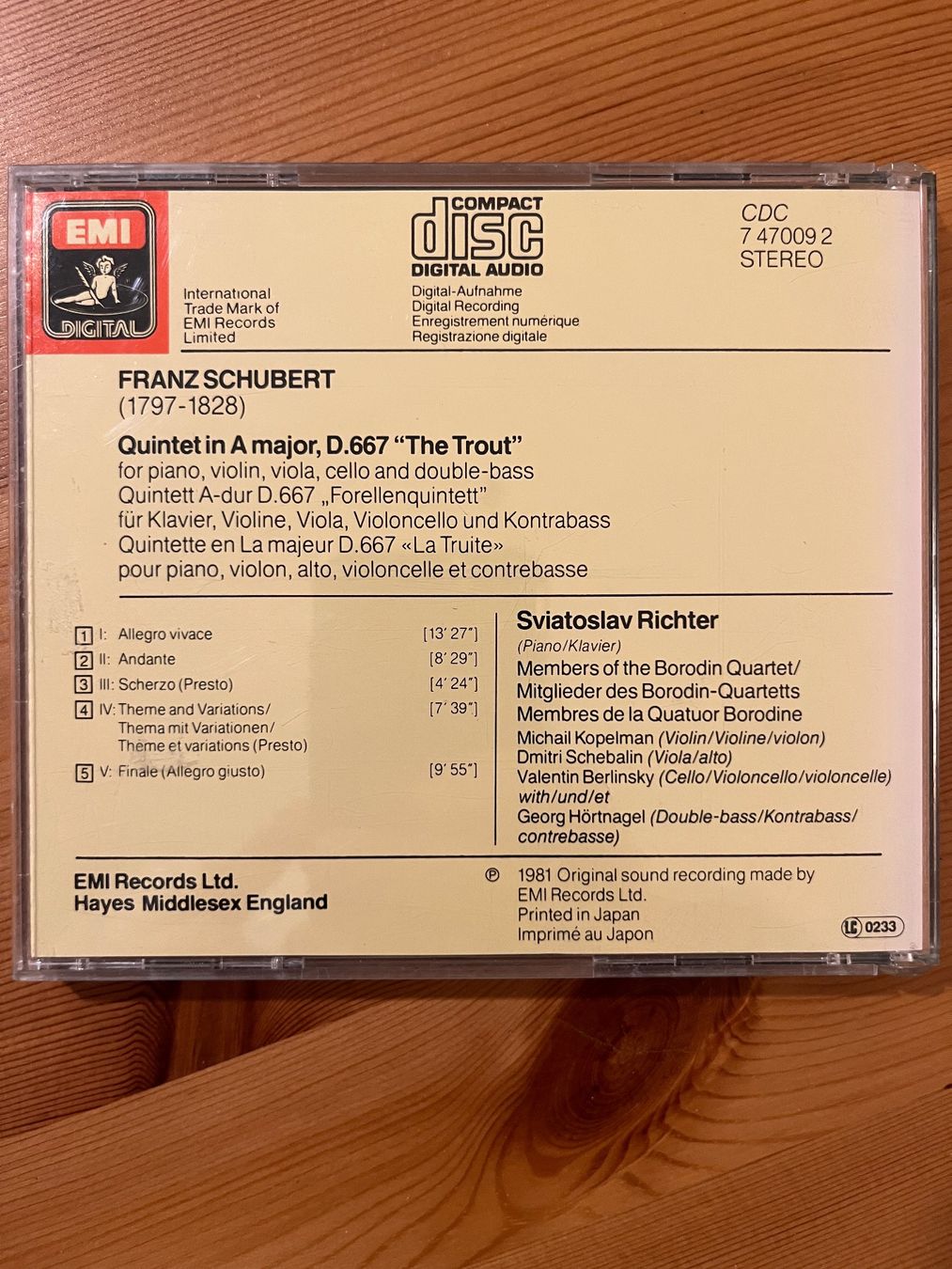 CD: FRANZ SCHUBERT - THE TROUT - SVIATOSLAV RICHTER – Usato da Lausanne venduto da sbar224 1