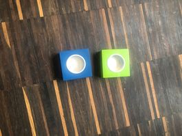 2 quadratische Teelichthalter aus Holz, 7 cm x 7 cm