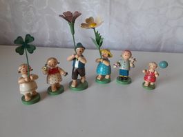 Erzgebirge Blumenkinder,6 Stk. aus Holz, Wendt & Kühn, 1990