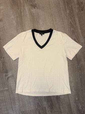 Damen T-Shirt Massimo Dutti V-Ausschnitt Weiss Grösse S