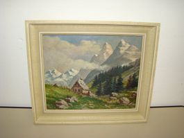 altes Bild auf Leinwand gemalt, Motiv im Tirol