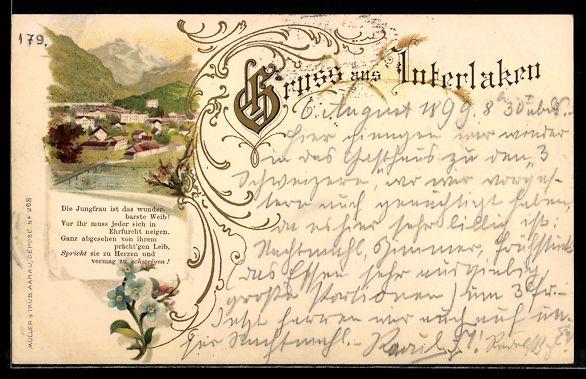 Cartoline postali: Litho Interlaken, Ortsansicht mit Jungfr – Usato da Berlin venduto da bartko-reher