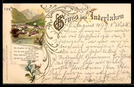 Litho Interlaken, Ortsansicht mit Jungfr