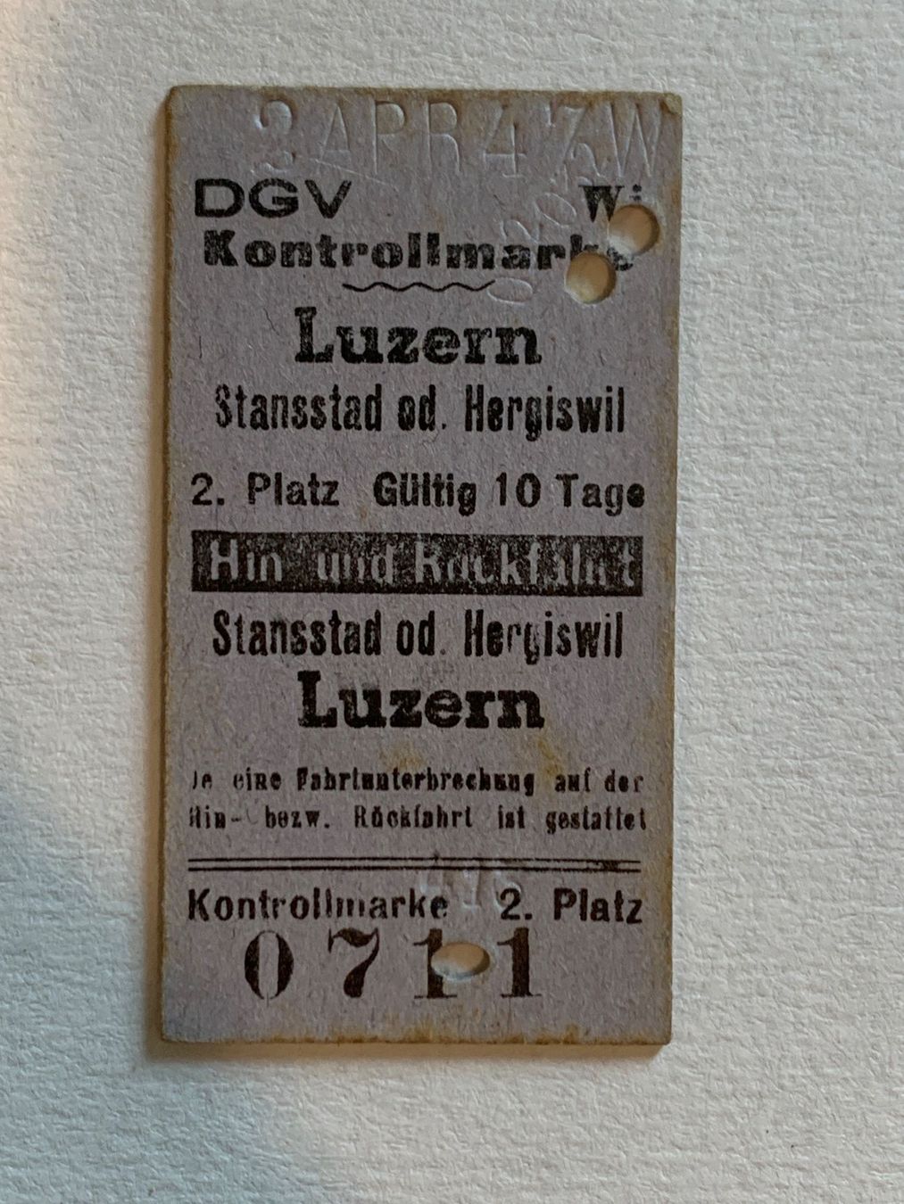 Biglietti: DGV Luzern Edmondson Karton Billett 1947 – Usato da Riehen venduto da Boeri555