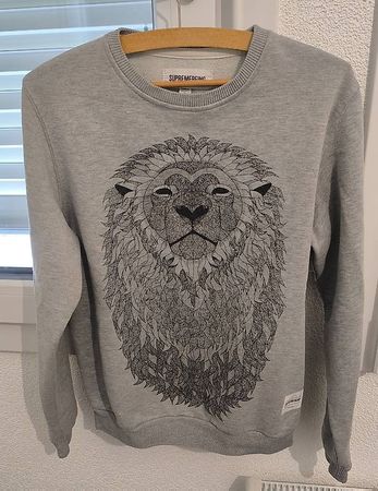 Supremebeing Sweatshirt L - Grau mit Löwen-Print. Grösse: L.