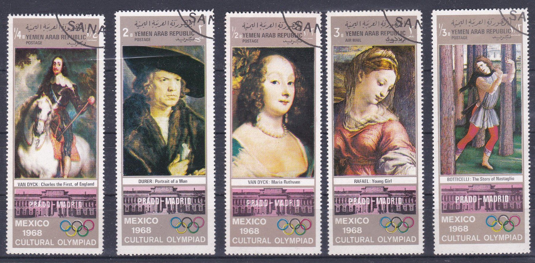 Tutti i francobolli: 5 maxi timbres YEMEN  1968 obl. – Usato da Blonay venduto da Leglaude_01