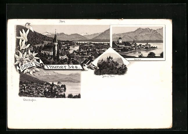 Cartoline postali: Litho Thun, Teilansicht mit Kirche und S – Usato da Berlin venduto da bartko-reher