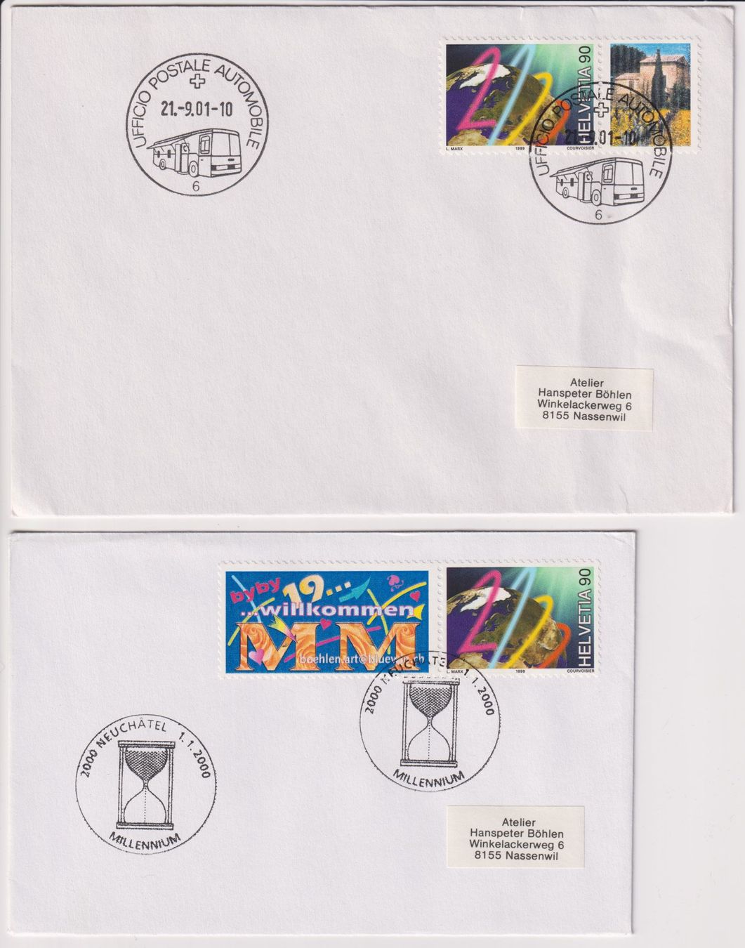 Alle Briefmarken: 2 x Milenium mit Zwischensteg – Gebraucht aus Bellach von qsearch