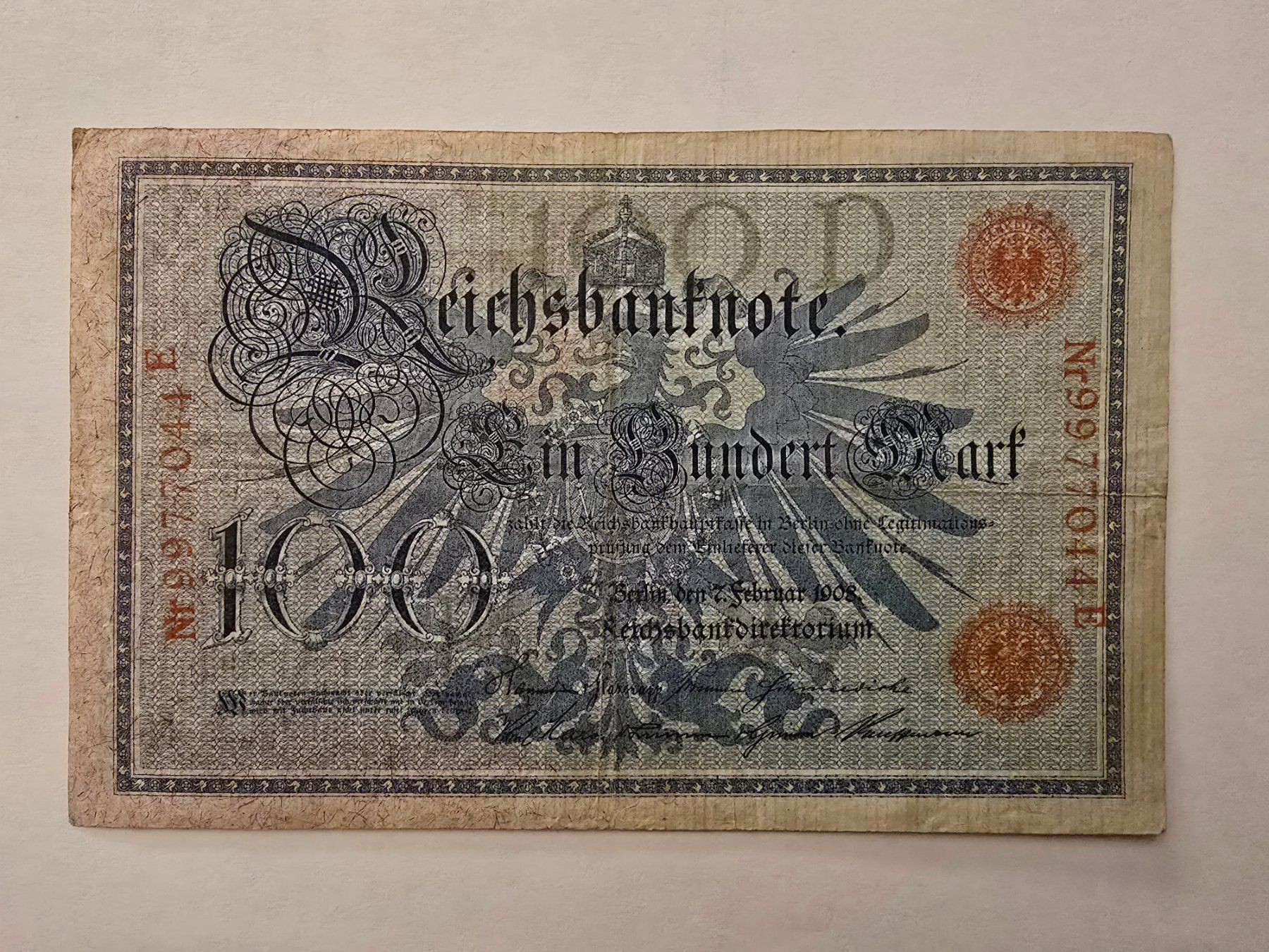 Banconote: 100 Mark 1908 Reichsbanknote – Usato da Neuenhof venduto da brasvarela